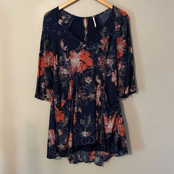 Free People Eyes On You Printed Dress In Navy Combo Mini Dress Size 0 - Picture 2 of 16